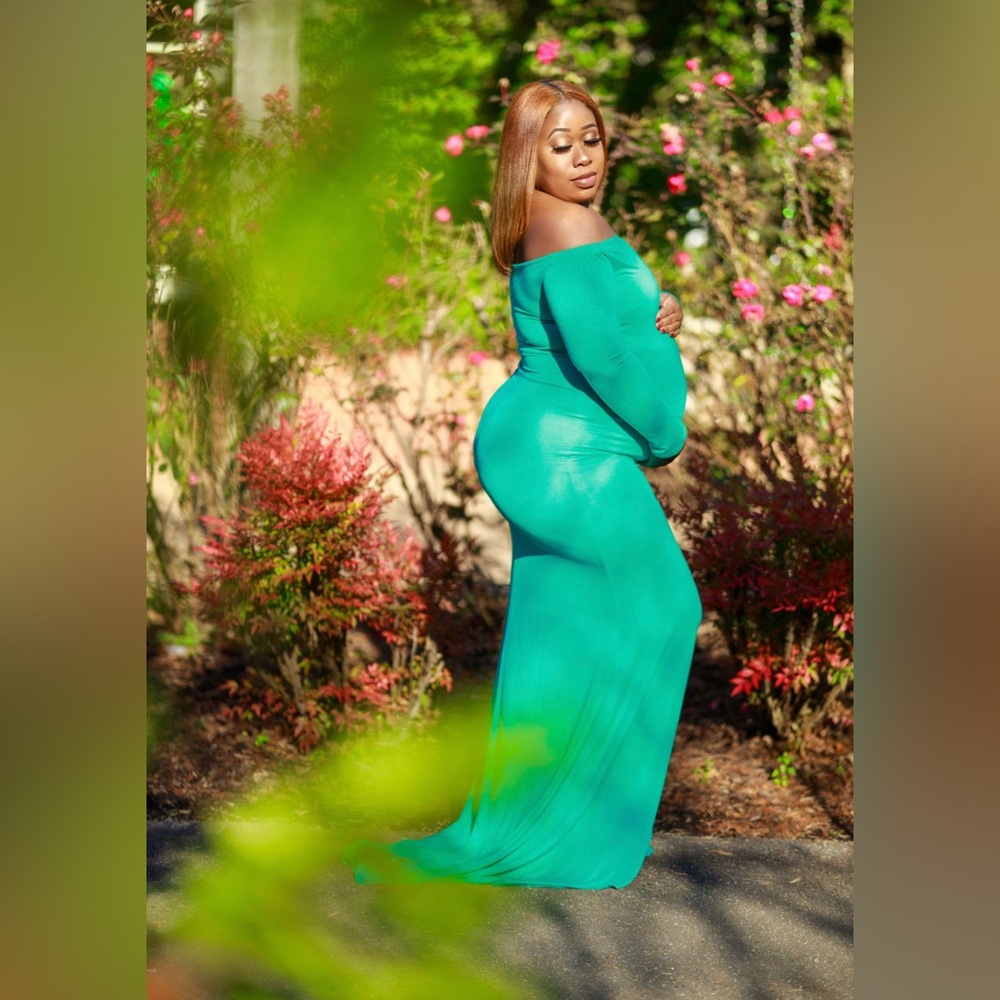 Elegant Green Off-Shoulder Maternity Dress